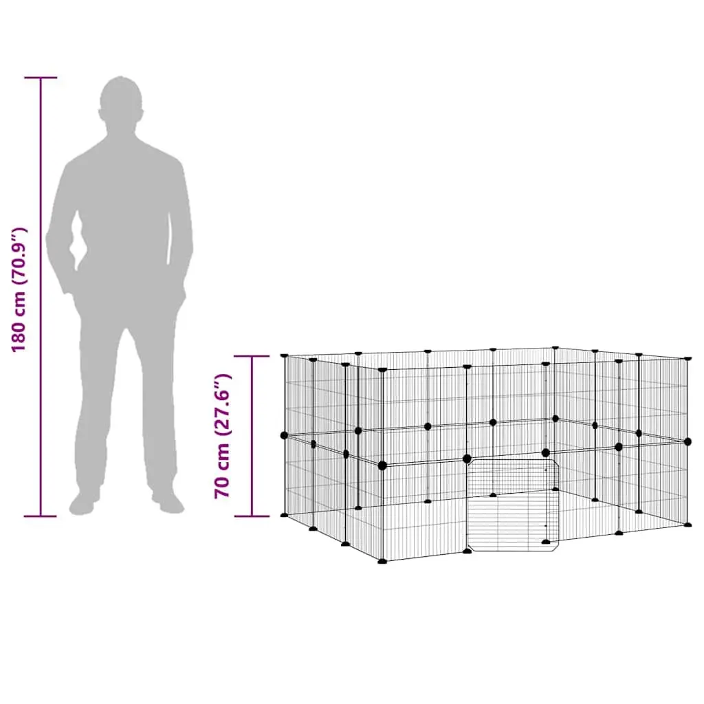 Pet Cage Steel 140x105x70 cm Black 28 Panel Small Animal Enclosure Playpen
