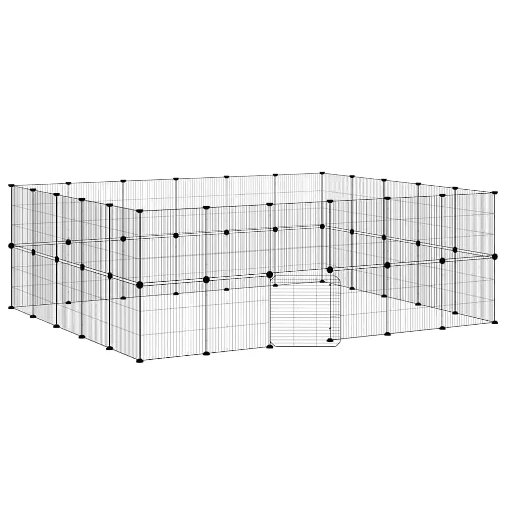 Pet Cage Modular Enclosure Powder-coated Steel 210x175x70 cm Black 44 Panel