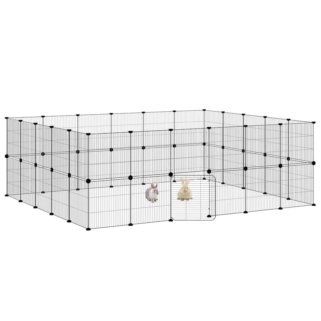 Pet Cage Modular Enclosure Powder-coated Steel 210x175x70 cm Black 44 Panel