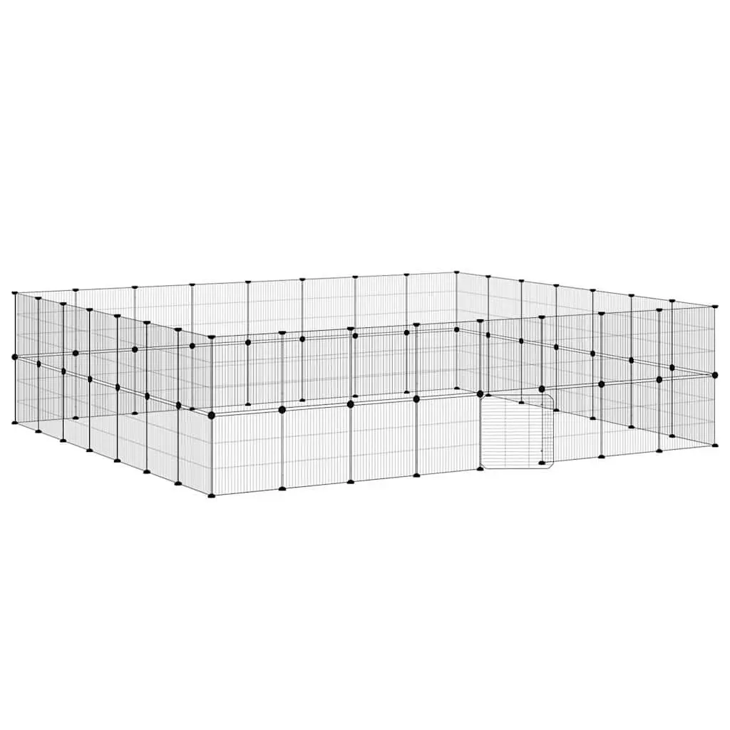 Pet Cage Powder-Coated Steel 280x245x70 cm Black 60 Panel DIY Modular Animal Enclosure