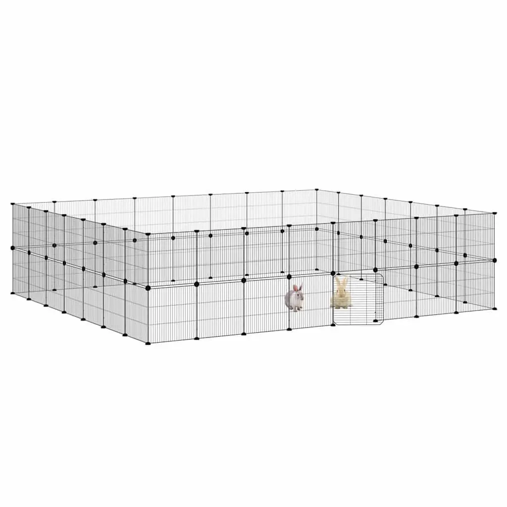 Pet Cage Powder-Coated Steel 280x245x70 cm Black 60 Panel DIY Modular Animal Enclosure