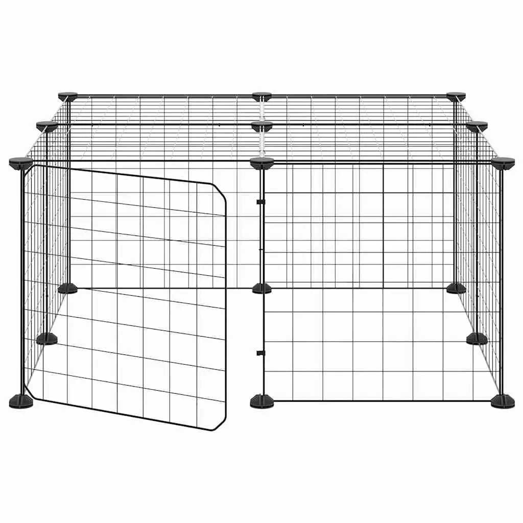 12 Panel Pet Cage Powder-Coated Steel 35x35 cm Black Small Animal Habitat Enclosure