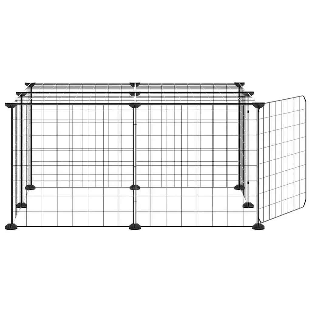12 Panel Pet Cage Powder-Coated Steel 35x35 cm Black Small Animal Habitat Enclosure