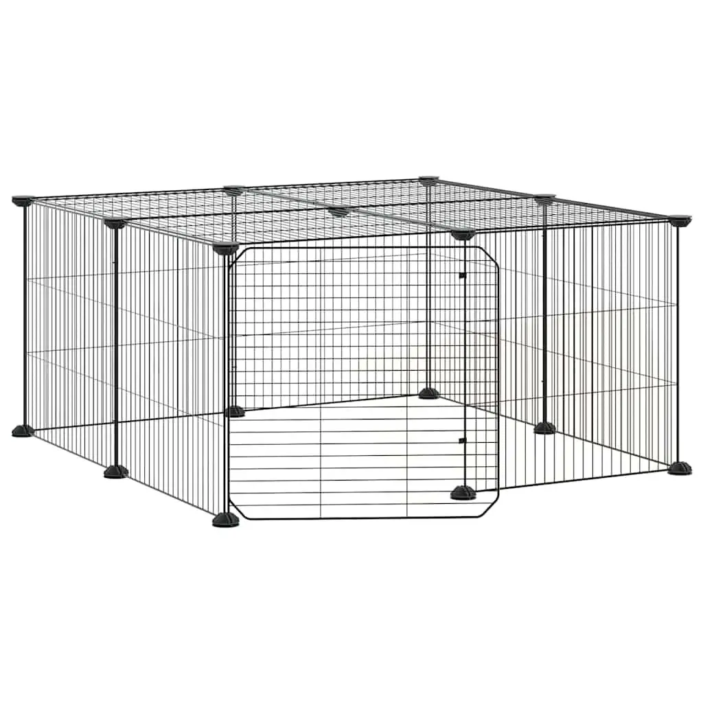 12 Panel Pet Cage Powder-Coated Steel 35x35 cm Black Small Animal Enclosure Playpen