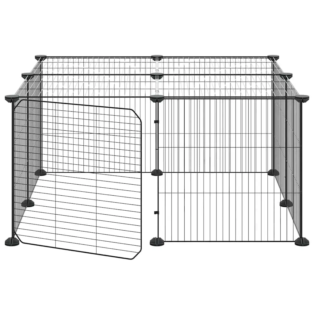12 Panel Pet Cage Powder-Coated Steel 35x35 cm Black Small Animal Enclosure Playpen