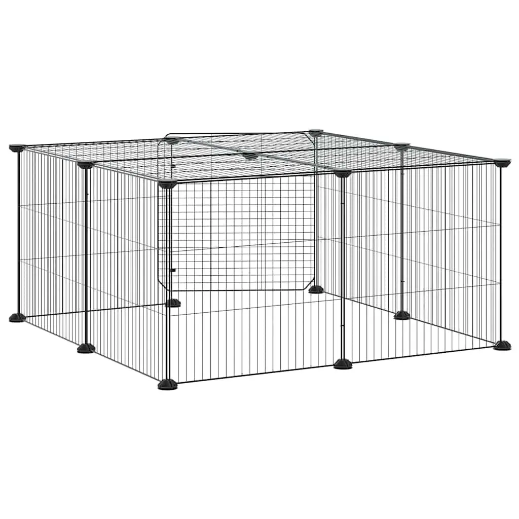 12 Panel Pet Cage Powder-Coated Steel 35x35 cm Black Small Animal Enclosure Playpen