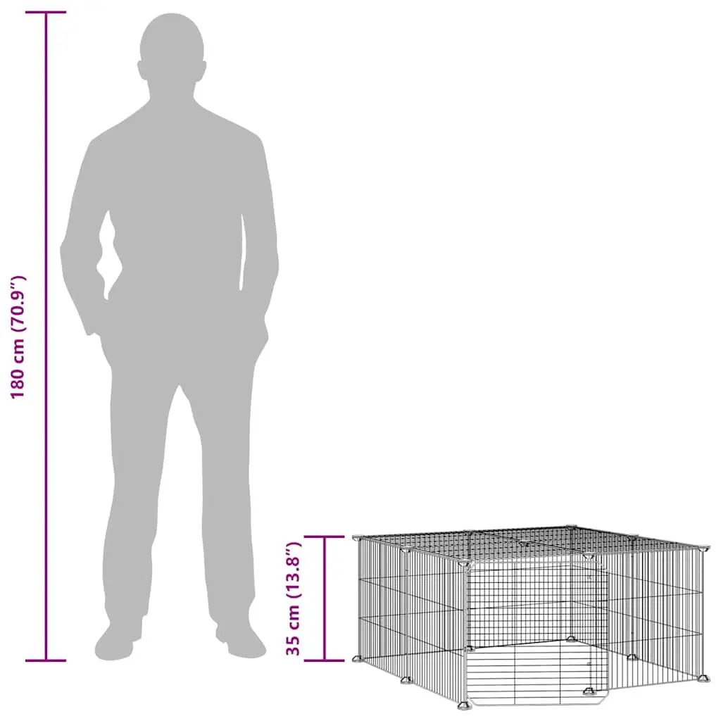 12 Panel Pet Cage Powder-Coated Steel 35x35 cm Black Small Animal Enclosure Playpen