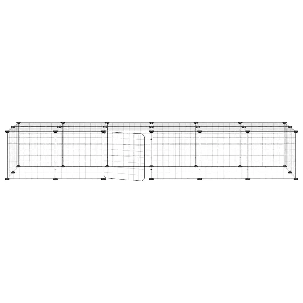 Pet Cage 28-Panel Small Animal Enclosure with Door Black 35x35 cm Steel