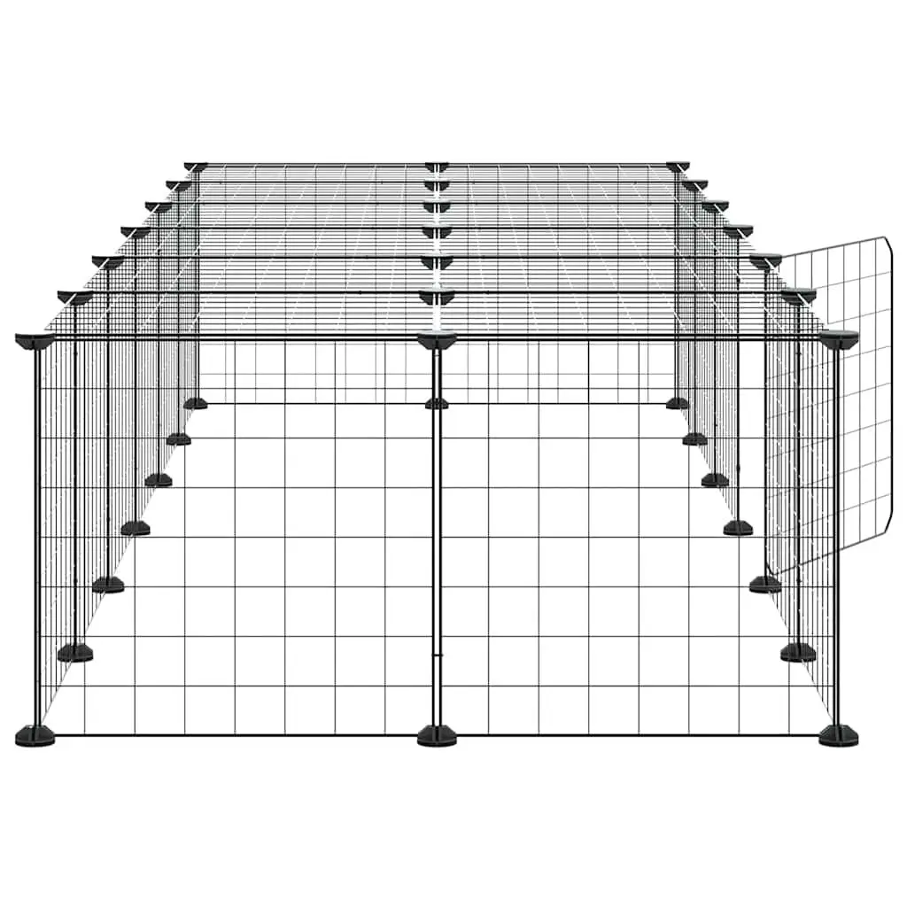 Pet Cage 28-Panel Small Animal Enclosure with Door Black 35x35 cm Steel
