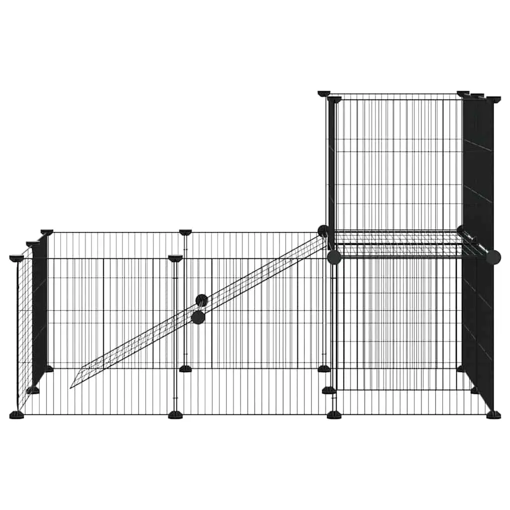 Pet Cage 20-Panel with Door Black 105x70x70 cm DIY Modular Animal Enclosure