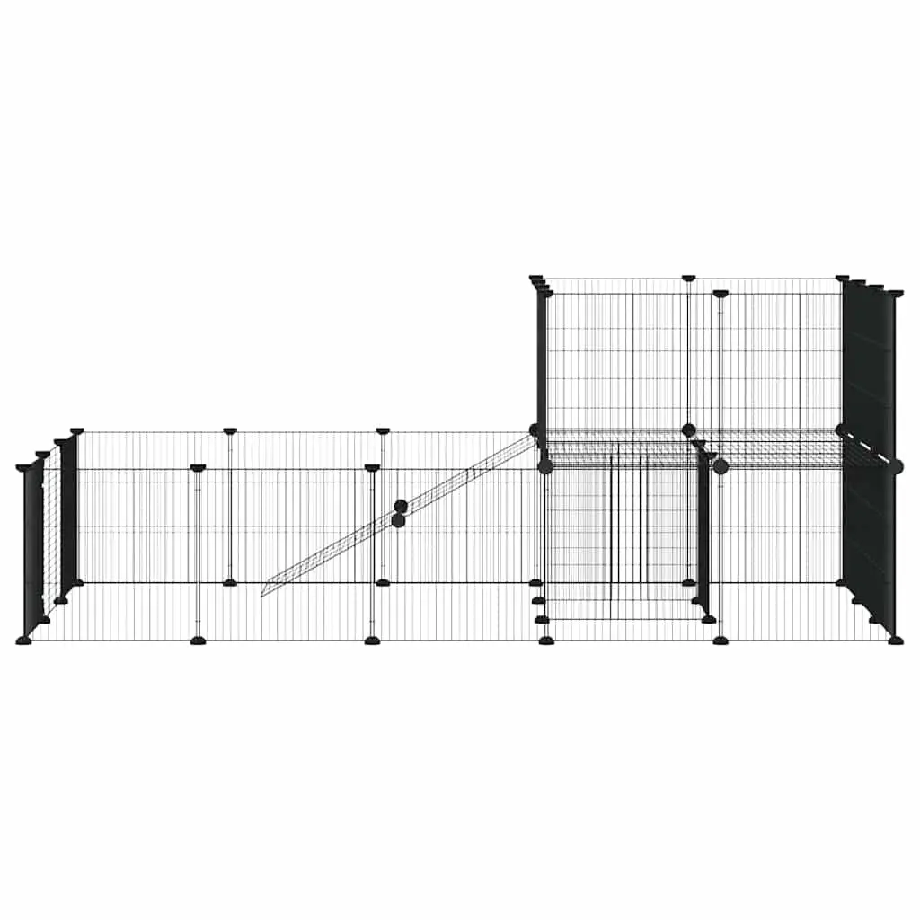 36-Panel Pet Cage with Door 175x105x70 cm Black Steel DIY Playpen Enclosure