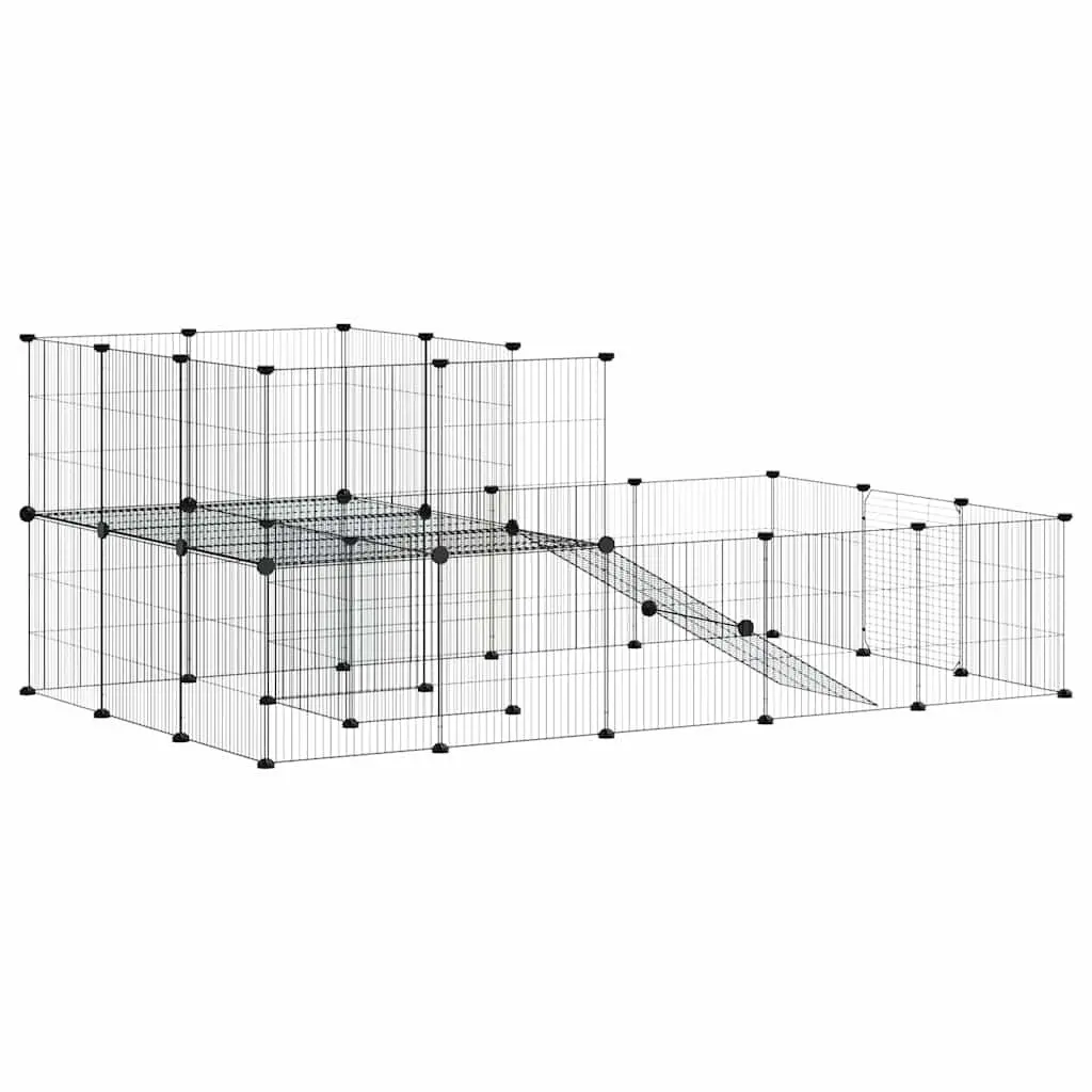 36-Panel Pet Cage with Door 175x105x70 cm Black Steel DIY Playpen Enclosure