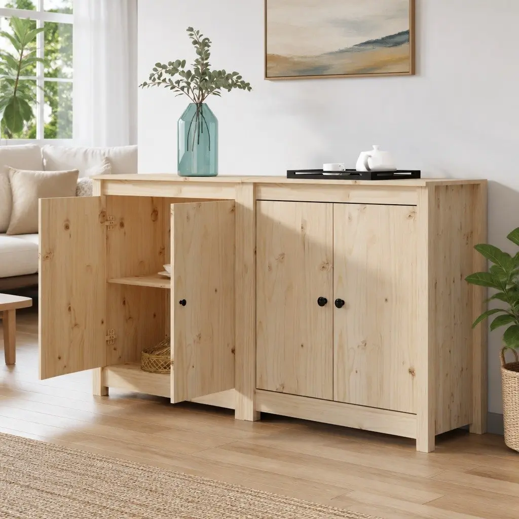 Solid Pine Wood Sideboards 70x35x80 cm Brown Storage Cabinet 2 pcs