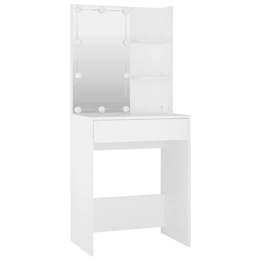 Dressing Table Set Engineered Wood LED Mirror White Size with Stool
