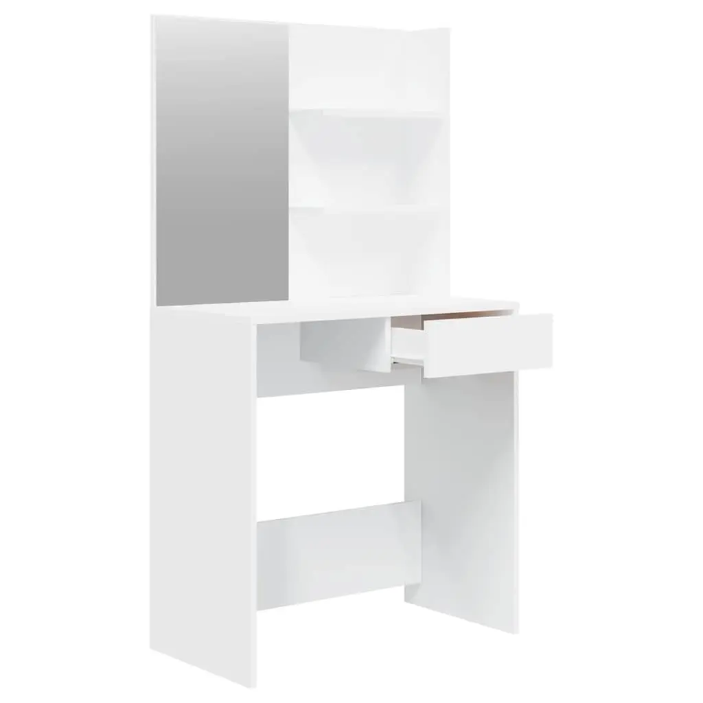 Dressing Table Set Engineered Wood White 74.5x40x141cm Vanity with Stool and Mirror for Bedroom Storage