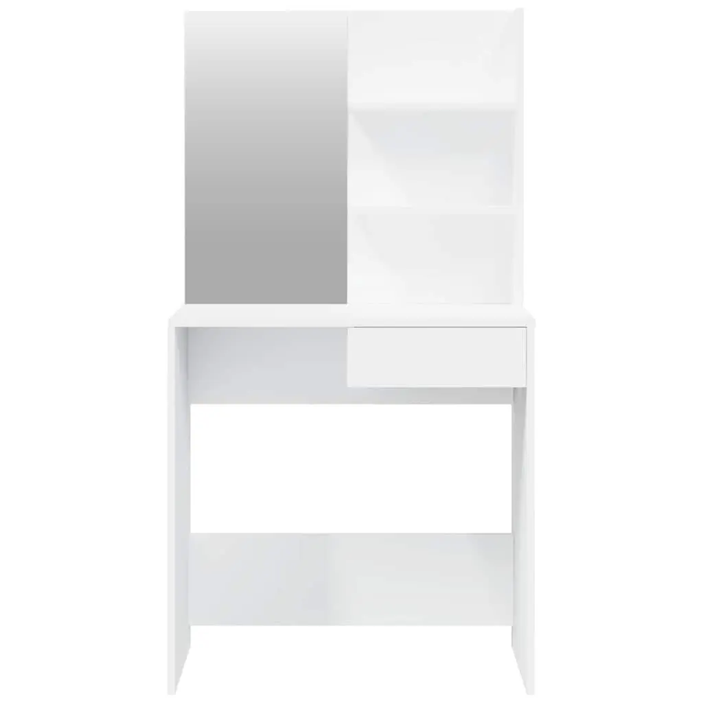 Dressing Table Set Engineered Wood White 74.5x40x141cm Vanity with Stool and Mirror for Bedroom Storage