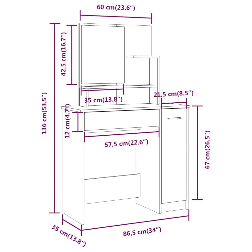 Dressing Table Set White Engineered Wood with Mirror and Stool for Bedroom Storage and Makeup Essentials