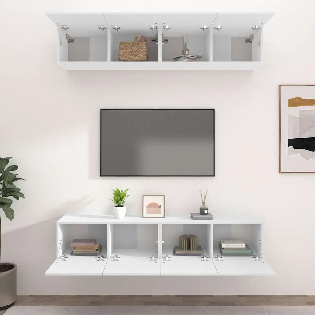 Wall-Mounted TV Cabinet White Engineered Wood Storage Unit Drop-Down Door