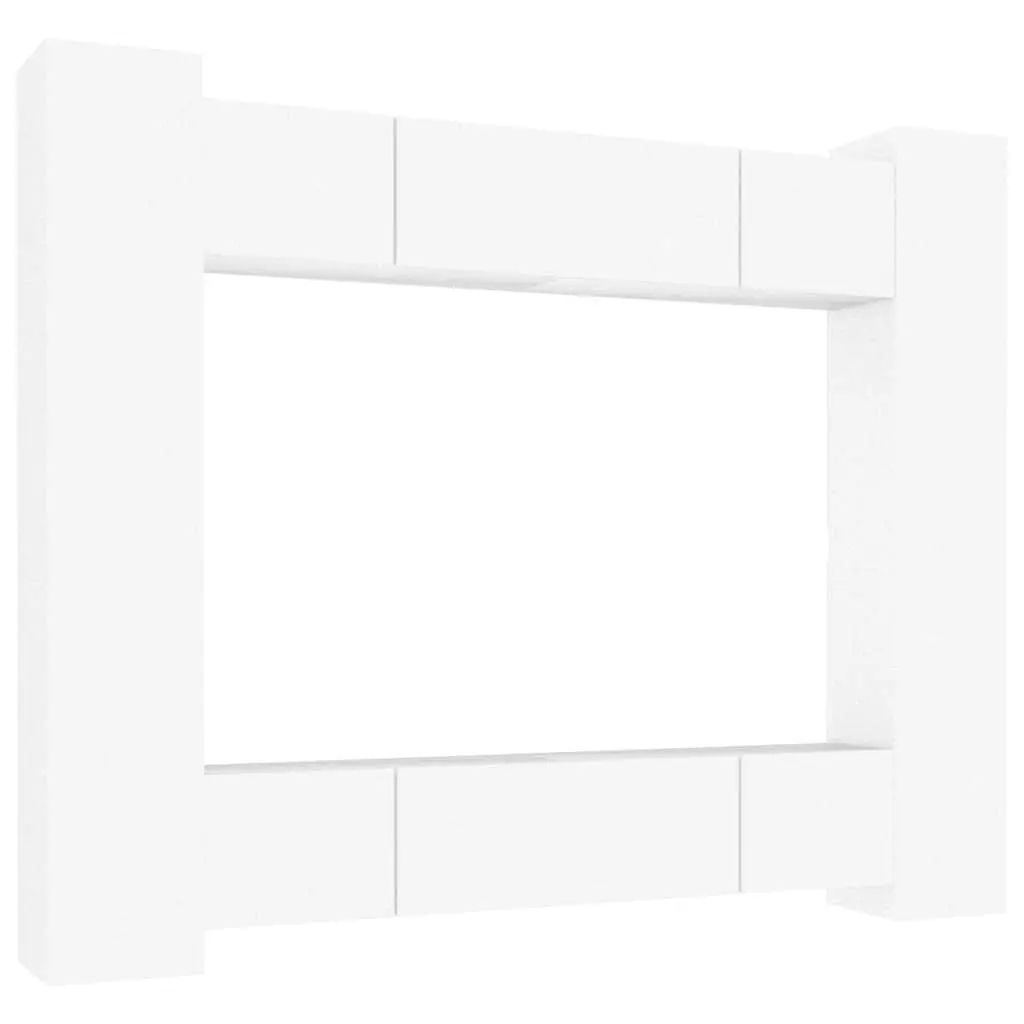 TV Cabinet Set 8 Piece Wall-Mounted Engineered Wood White