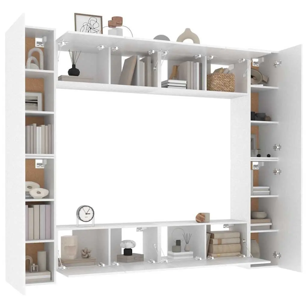 TV Cabinet Set 8 Piece Wall-Mounted Engineered Wood White