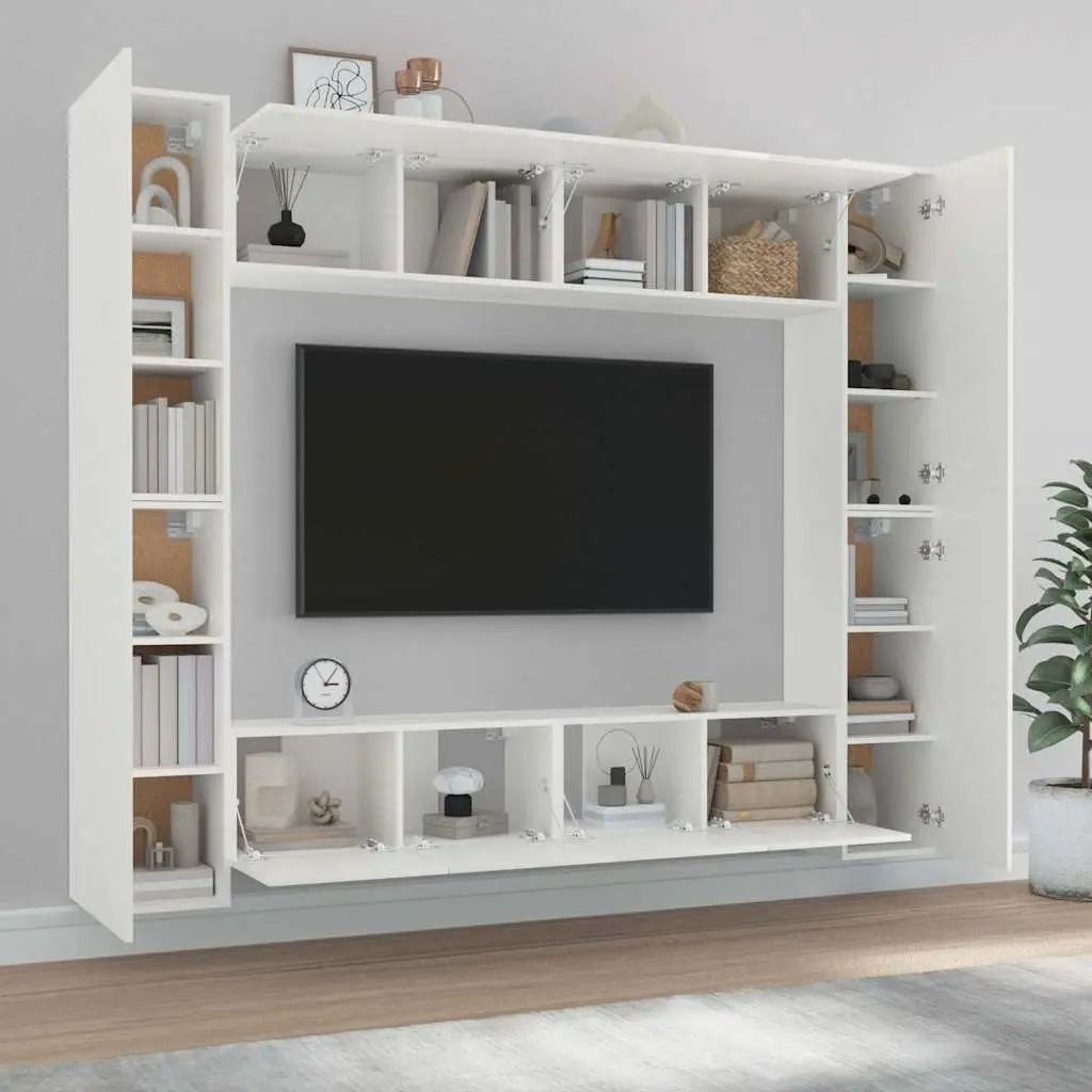 TV Cabinet Set 8 Piece Wall-Mounted Engineered Wood White