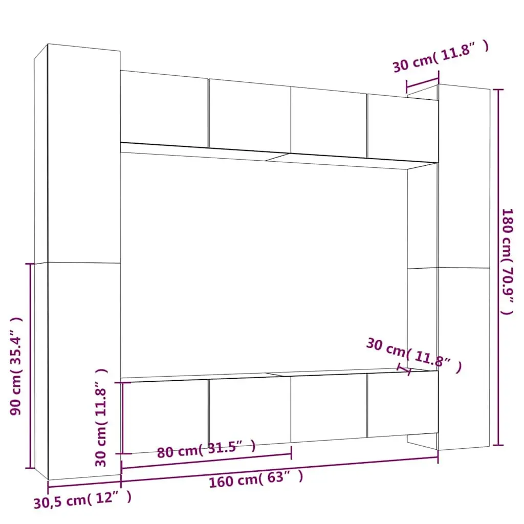 TV Cabinet Set 8 Piece Wall-Mounted Engineered Wood White