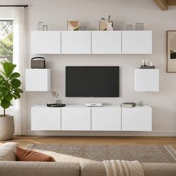 TV Cabinet Set 6 Piece White Wall-Mounted Media Storage Unit Engineered Wood