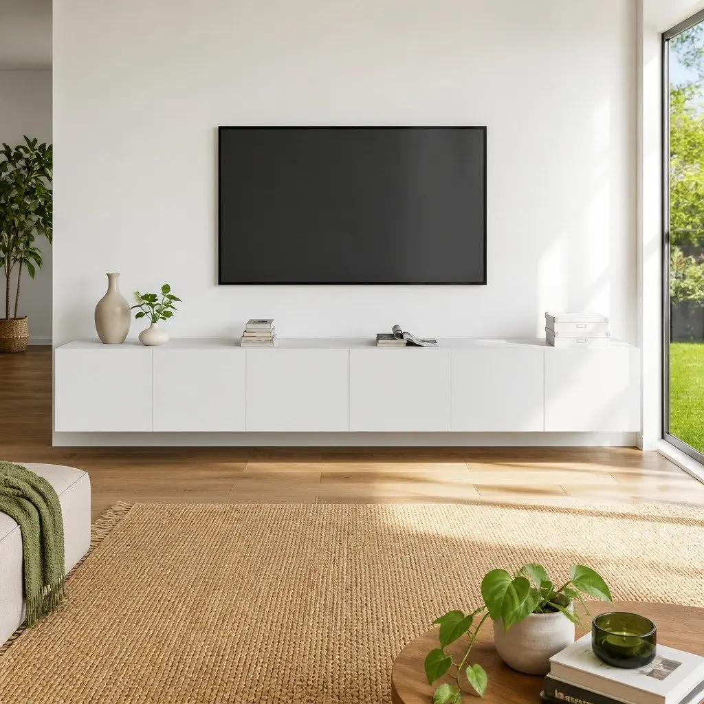 3 Piece White Engineered Wood Wall Mounted TV Cabinet Set for Living Room and Bedroom Storage