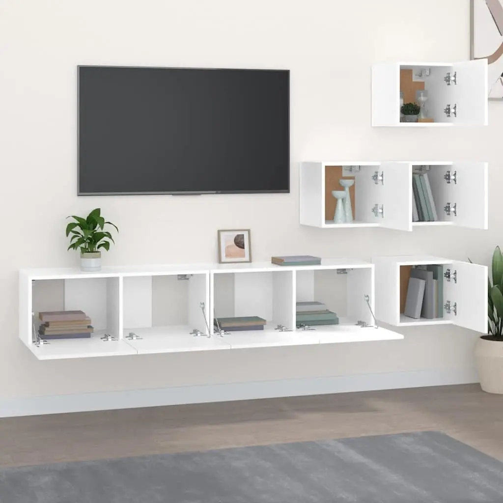 Wall-mounted TV Cabinet Engineered Wood White Floating Storage Unit