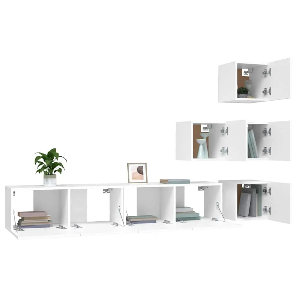 Wall-mounted TV Cabinet Engineered Wood White Floating Storage Unit