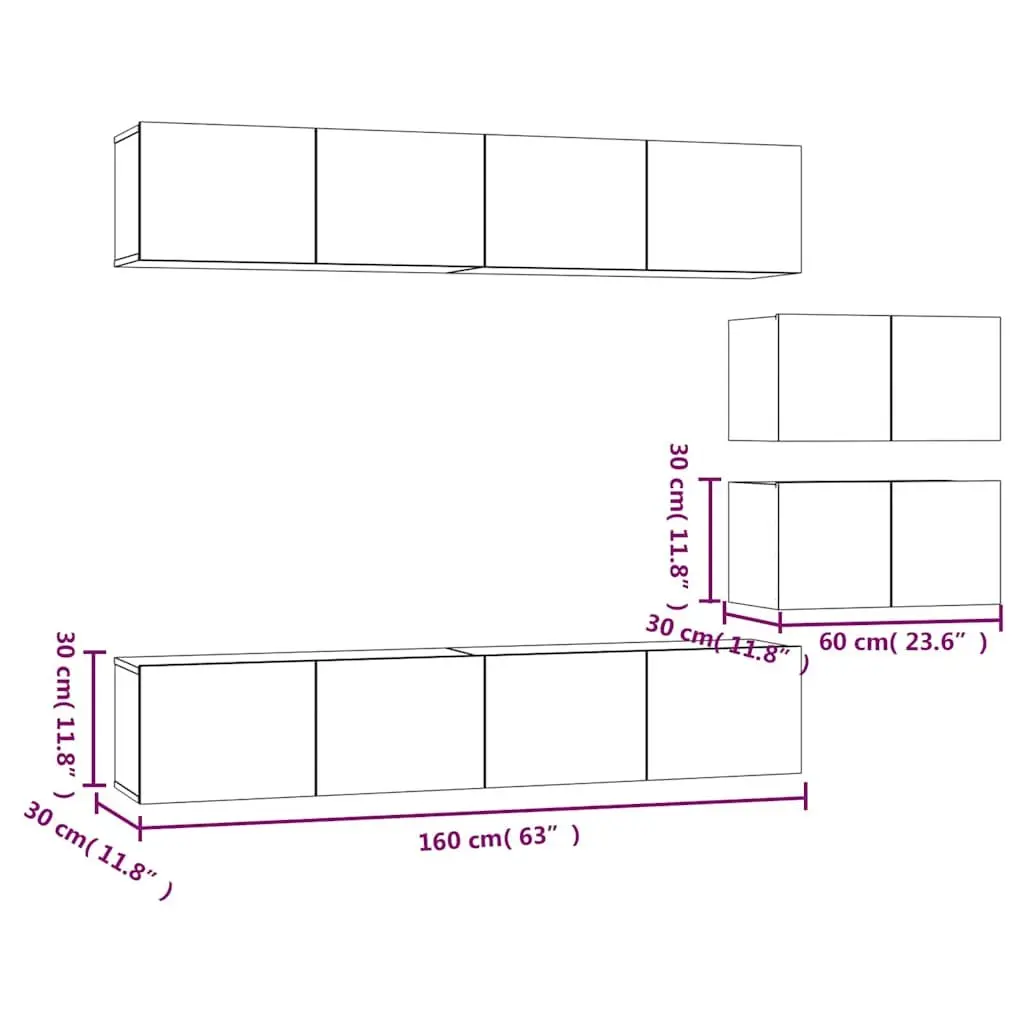 4 Piece TV Cabinet Set White Wall-Mounted Storage Unit Engineered Wood Furniture
