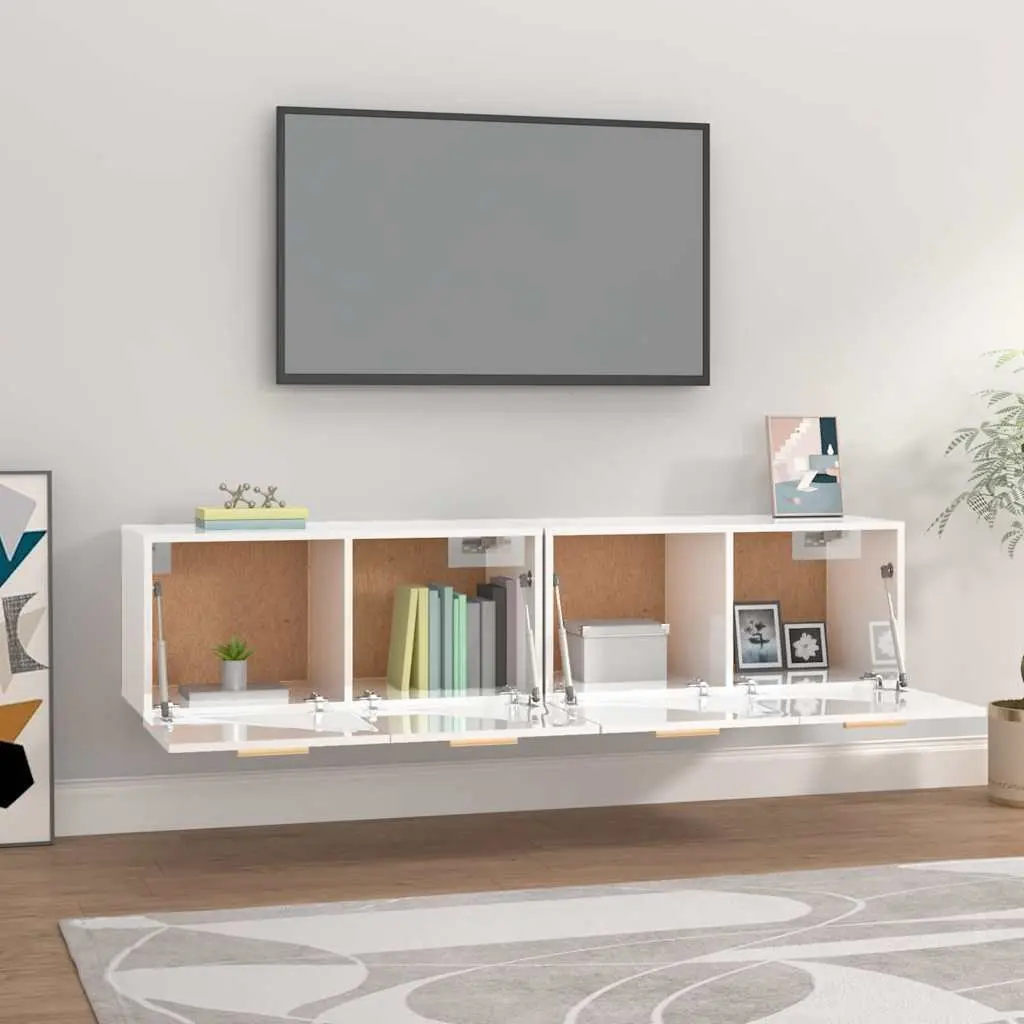 Wall Cabinets 2 pcs High Gloss White Storage Floating Shelves Engineered Wood