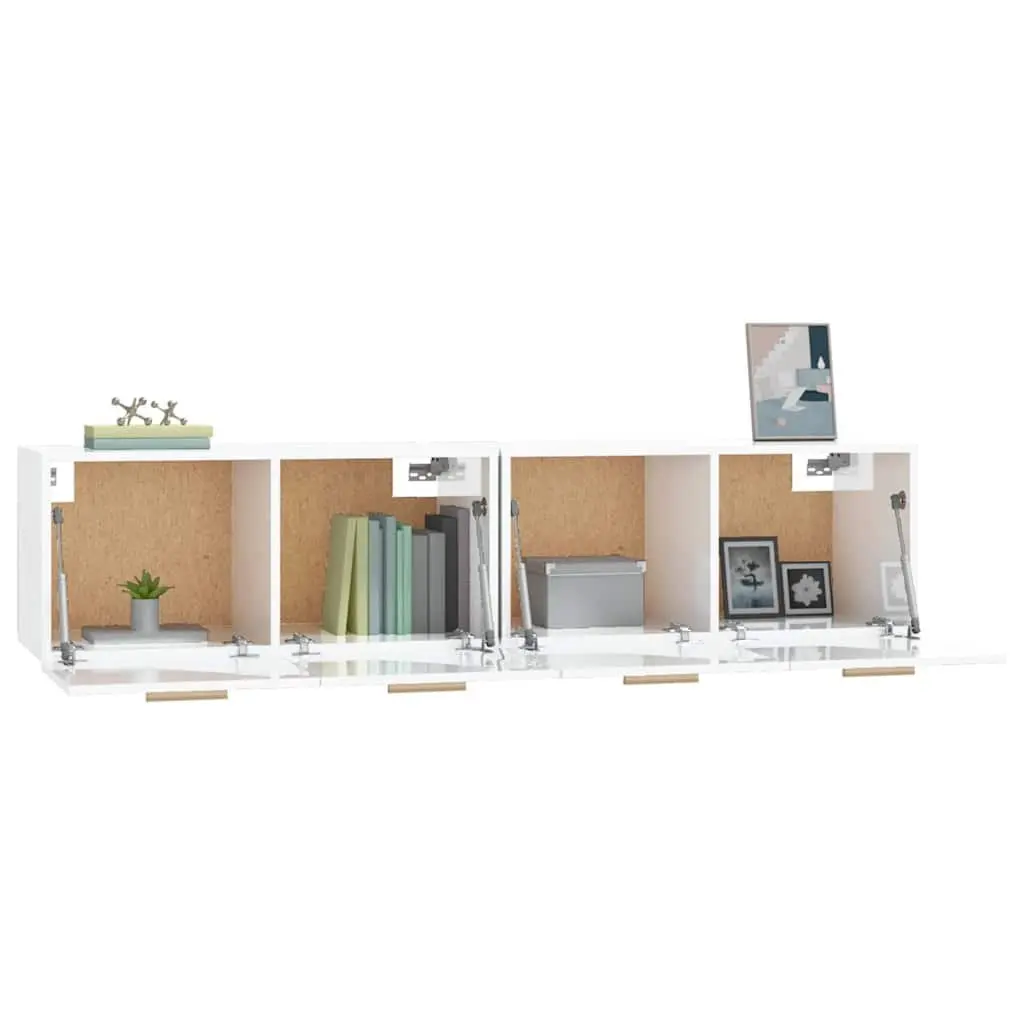 Wall Cabinets 2 pcs High Gloss White Storage Floating Shelves Engineered Wood