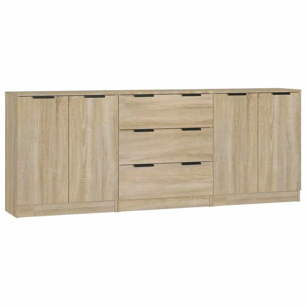 3 Piece Sideboard Cabinet Brown Engineered Wood Storage Buffet Furniture Set