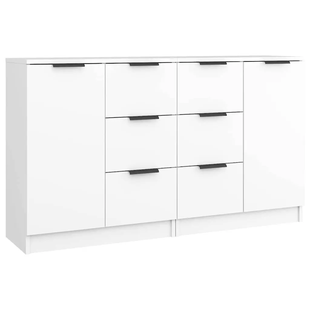 White Sideboard Cabinet Engineered Wood 60W x 30D x 70H cm Storage Furniture Minimalist Living Room 2 Piece