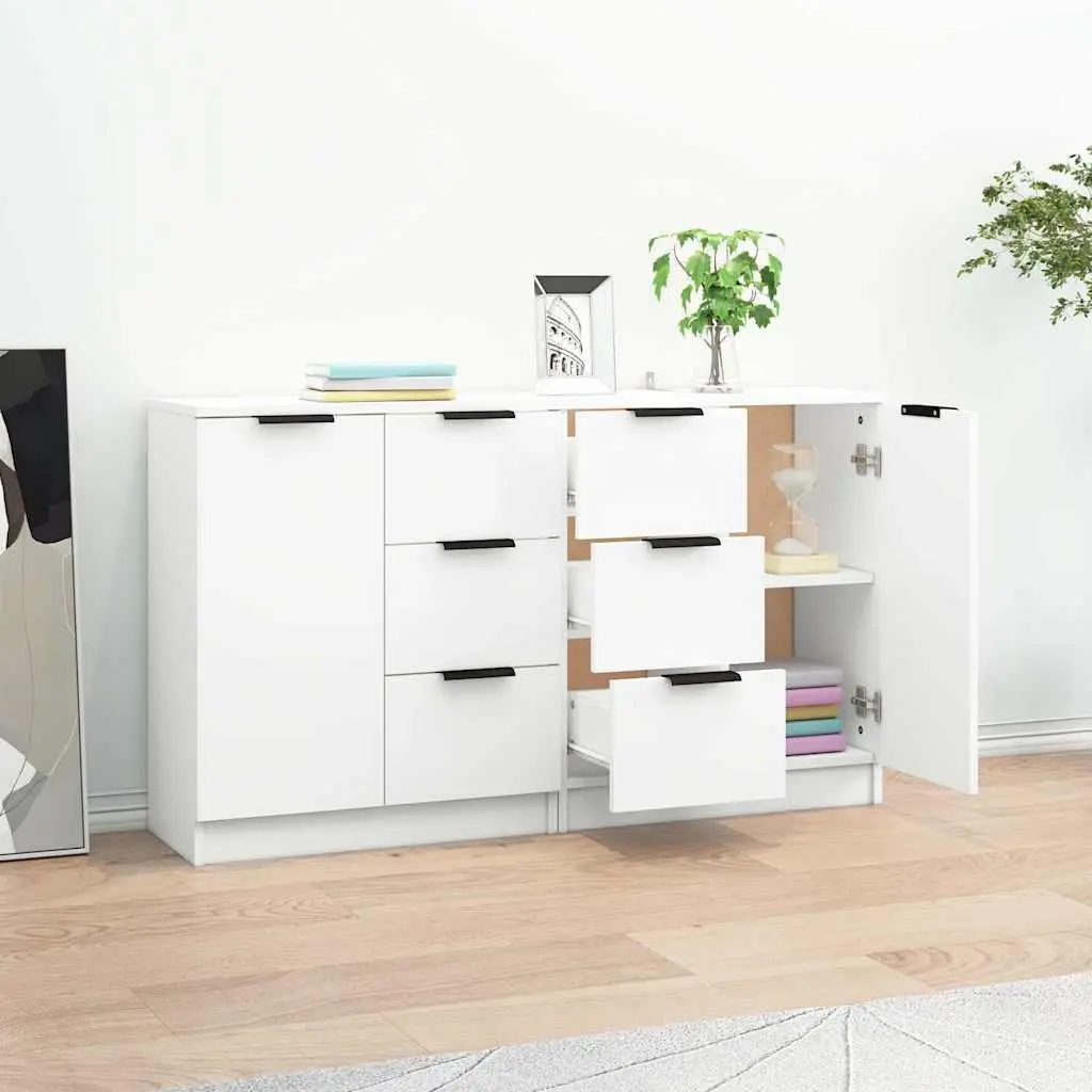 White Sideboard Cabinet Engineered Wood 60W x 30D x 70H cm Storage Furniture Minimalist Living Room 2 Piece