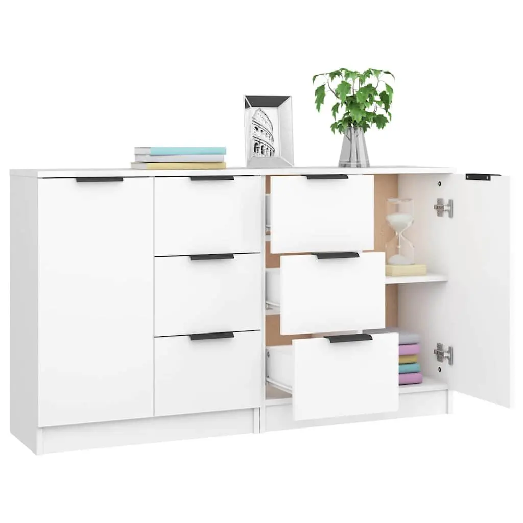 White Sideboard Cabinet Engineered Wood 60W x 30D x 70H cm Storage Furniture Minimalist Living Room 2 Piece