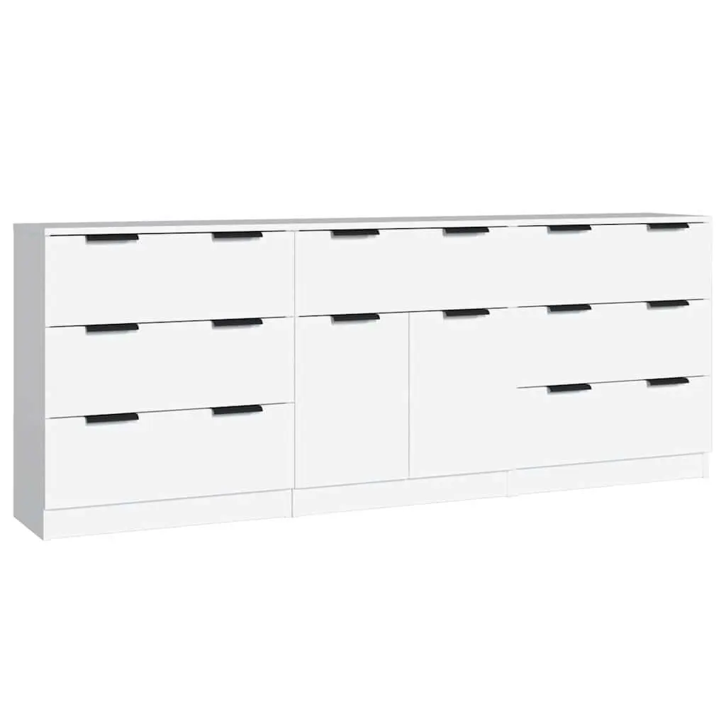 Sideboard Cabinet 3 Piece White Storage Buffet Engineered Wood Living Room