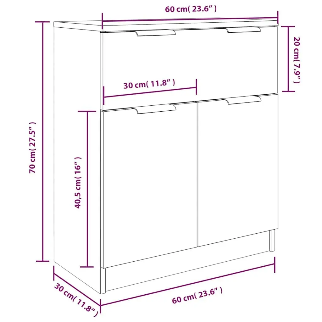 Sideboard Cabinet 3 Piece White Storage Buffet Engineered Wood Living Room