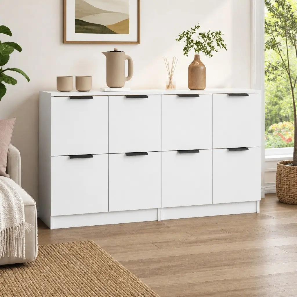 2 Piece Storage Cabinet Sideboards Engineered Wood White 60x30x70 cm Furniture