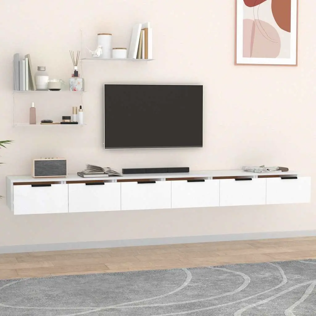 Wall Cabinets Engineered Wood 102 x 30 x 20 cm White Floating Storage Shelves 2 Piece