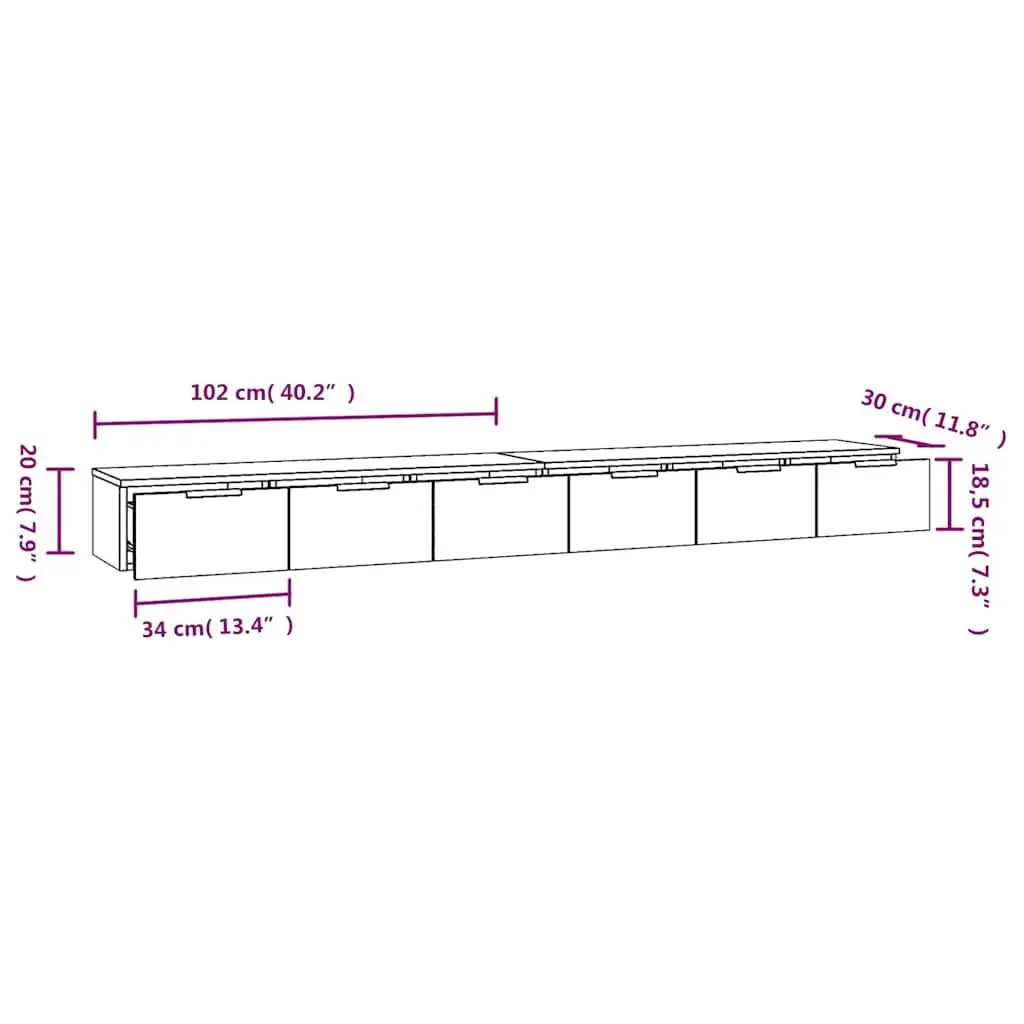 Wall Cabinets Engineered Wood 102 x 30 x 20 cm White Floating Storage Shelves 2 Piece
