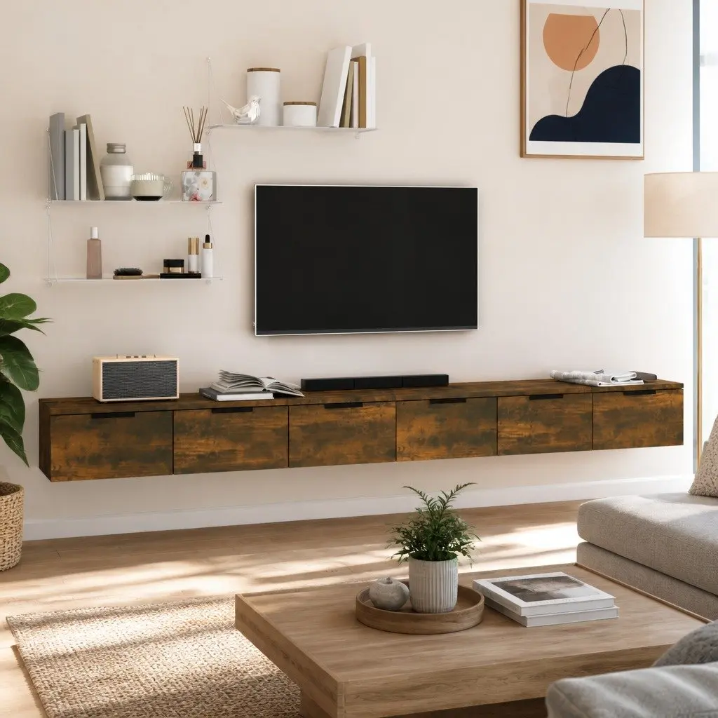 Wall Cabinets Engineered Wood 102 x 30 x 20 cm Smoked Oak 2 Piece