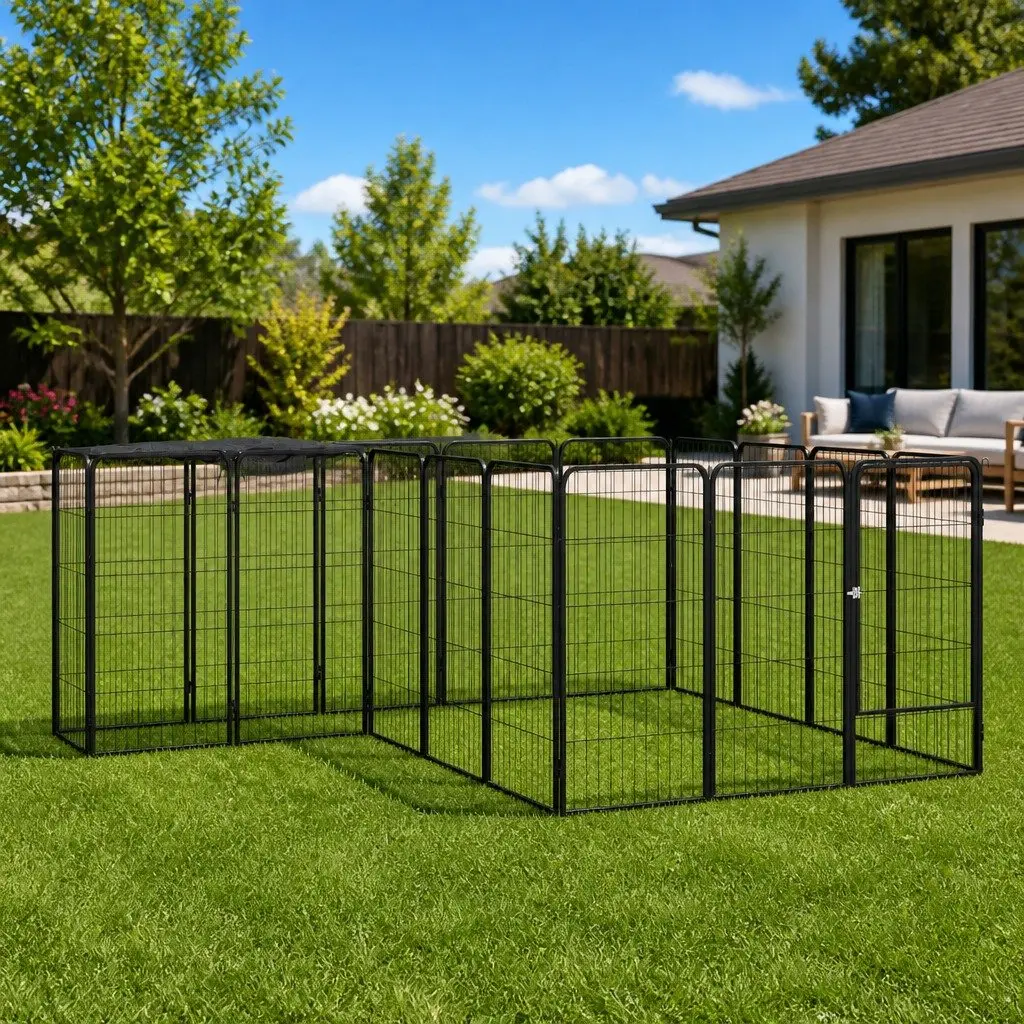 Dog Playpen 18-Panel Puppy Enclosure Pen Black Steel Exercise Run Yard