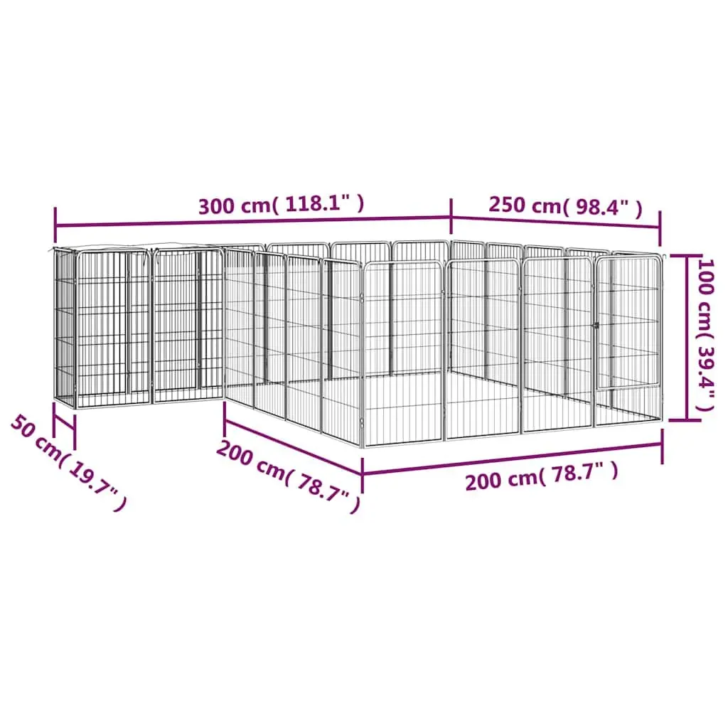 Dog Playpen 22-Panel Outdoor Pet Exercise Enclosure Pen Black Steel 50x100cm