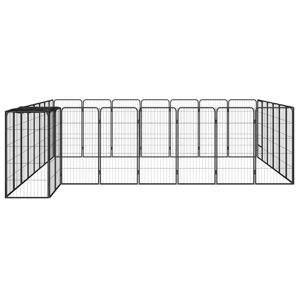 Dog Playpen 30-Panel Black Powder-Coated Steel Exercise Pen Puppy Run Outdoor
