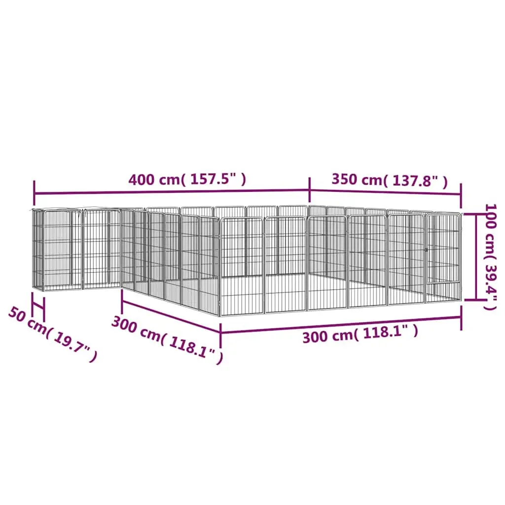 Dog Playpen 30-Panel Black Powder-Coated Steel Exercise Pen Puppy Run Outdoor