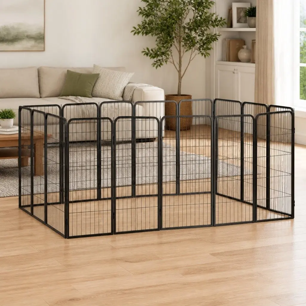 Dog Playpen 16-Panel Puppy Exercise Pen Outdoor Indoor Heavy-Duty Steel
