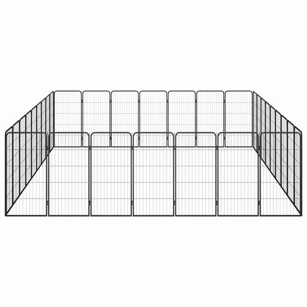 Dog Playpen 32-Panel Outdoor Pet Exercise Pen Black Powder-Coated Steel Puppy