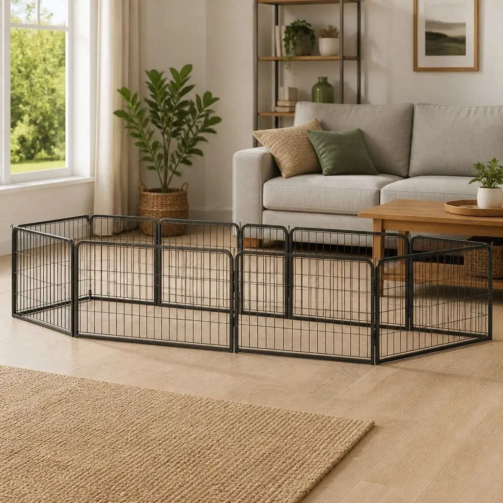 8-Panel Dog Playpen Black Outdoor Exercise Pen Puppy Kennel Enclosure Steel